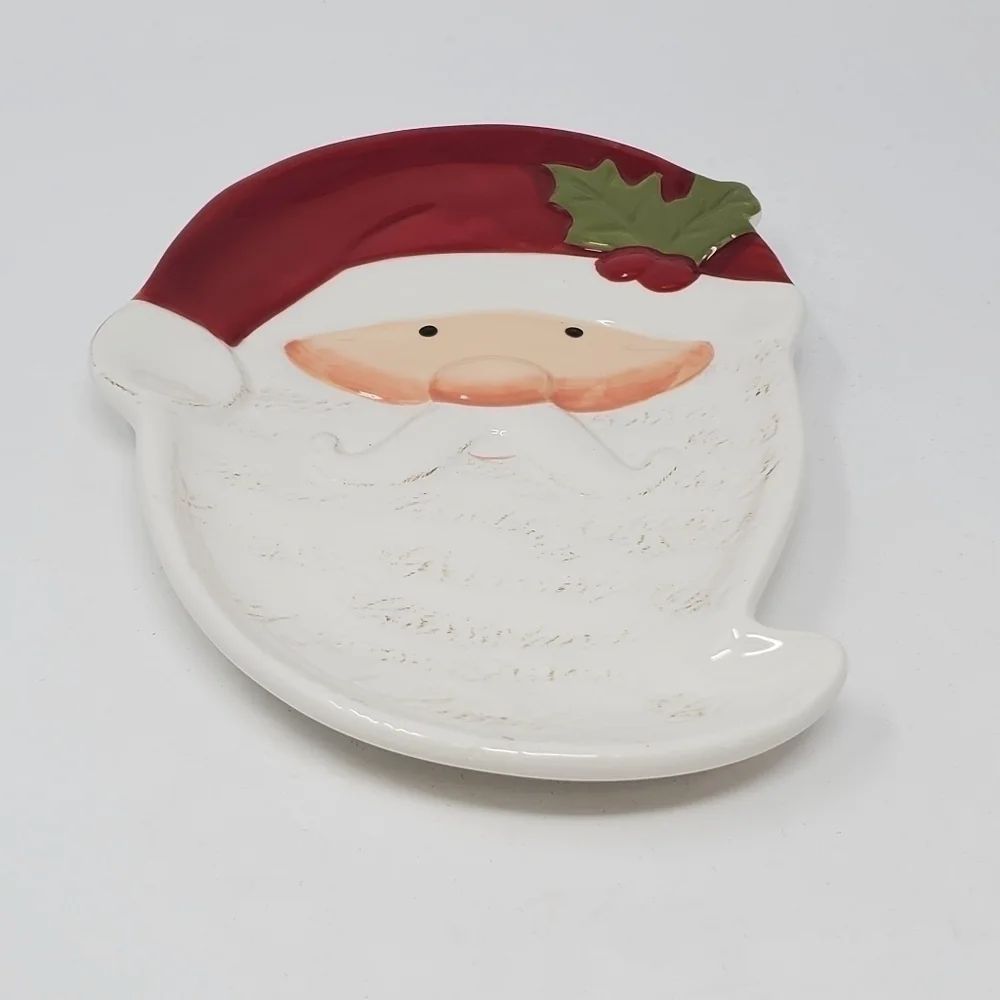 PIER 1 IMPORTS EARTHENWARE VINTAGE SANTA PLATE TRAY DECOR COLLECTIBLE CHRISTMAS